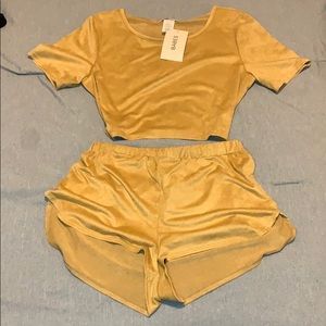 Suede crop top & booty shorts set